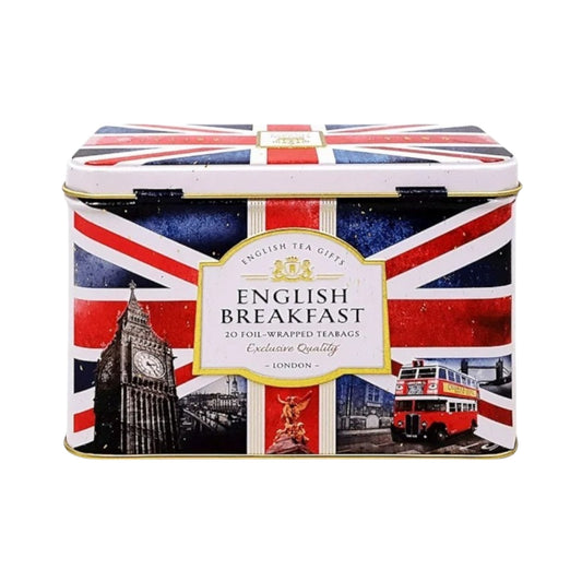 "Elegant vintage-style Ahmad Tea London tin with British artwork" - The Funky Finds