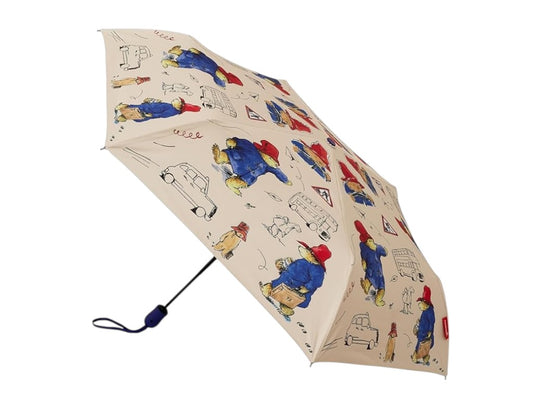 Signare Paddington Bear Folding Umbrella – Tapestry Print, Beige & Blue